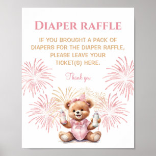 Neujahr Girl Pink Babydusche Windeln Raffle-Zeiche Poster