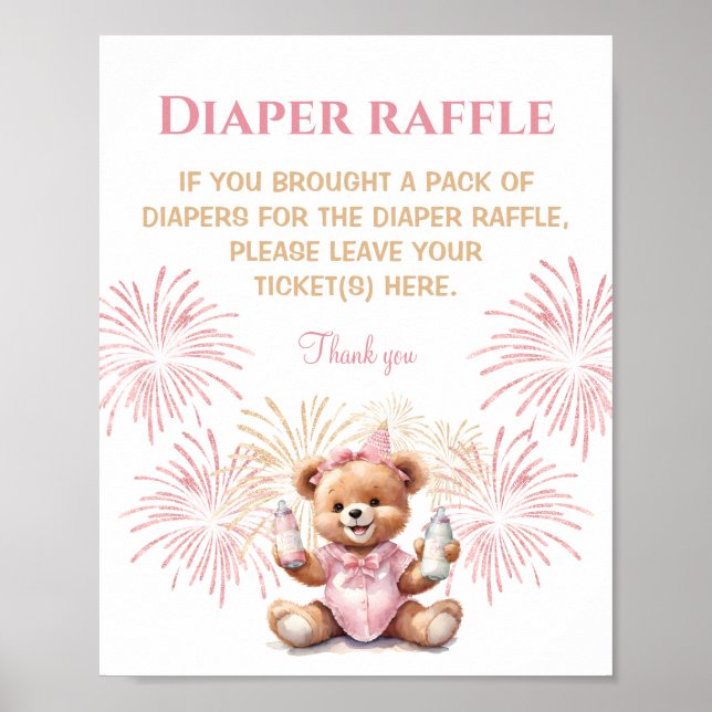 Neujahr Girl Pink Babydusche Windeln Raffle-Zeiche Poster (Vorne)
