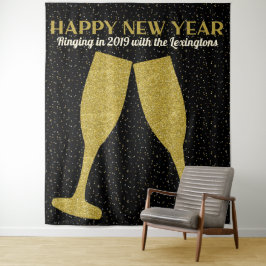 Neujahr Glitzer Champagne Foto Stand Hintergrund Wandteppich