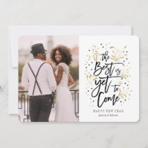 Neujahr | Gold | Feuerwerk und Sterne | Fotokarte