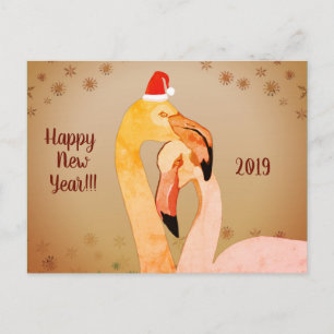 Neujahr Grußkarte Flamingo Birds Postkarte