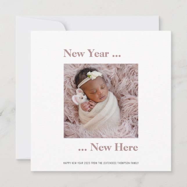 Neujahr hier Foto 2024 Rosa Geburtserklärung (Vorderseite)