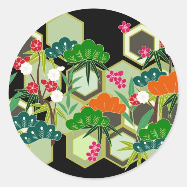 Neujahr Japan Stil Runder Aufkleber (Vorderseite)