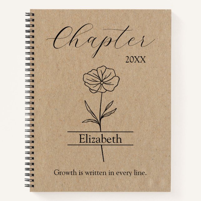 Neujahr Kapitel Wildblume Minimalistischer Name Notizbuch (Vorderseite)