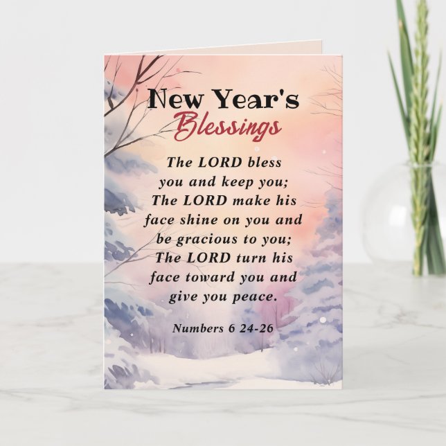 Neujahr Lord segne Sie Bible Verse Winter Szene Karte (Vorderseite)