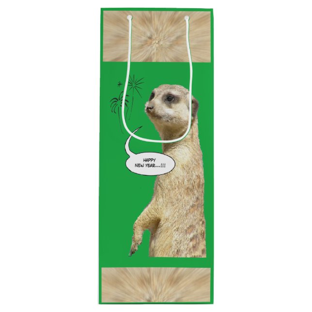 Neujahr Meerkat GREEN Weinbeutel Geschenktüte Für Weinflaschen (Vorderseite)