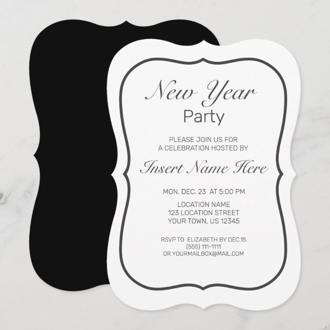 Neujahr Minimalistisches Schwarz Einladung (Vorne/Hinten)