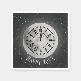Neujahr Mitternacht Uhr auf dem Mond Serviette