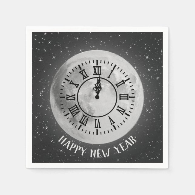 Neujahr Mitternacht Uhr auf dem Mond Serviette (Vorderseite)
