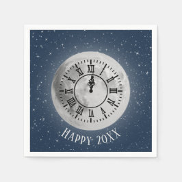 Neujahr Mitternacht Uhr auf dem Mond Serviette