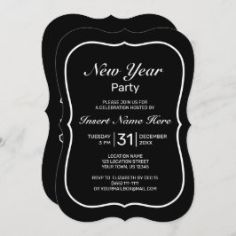 Neujahr Modernes Minimalistisches Schwarz-weiß Einladung