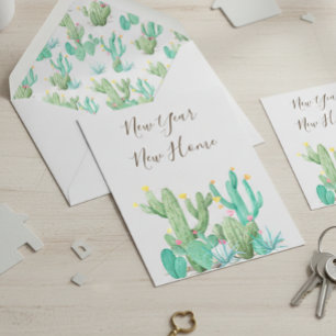Neujahr Neuer Zuhause Ankündigung Cactus Desert Ca Postkarte