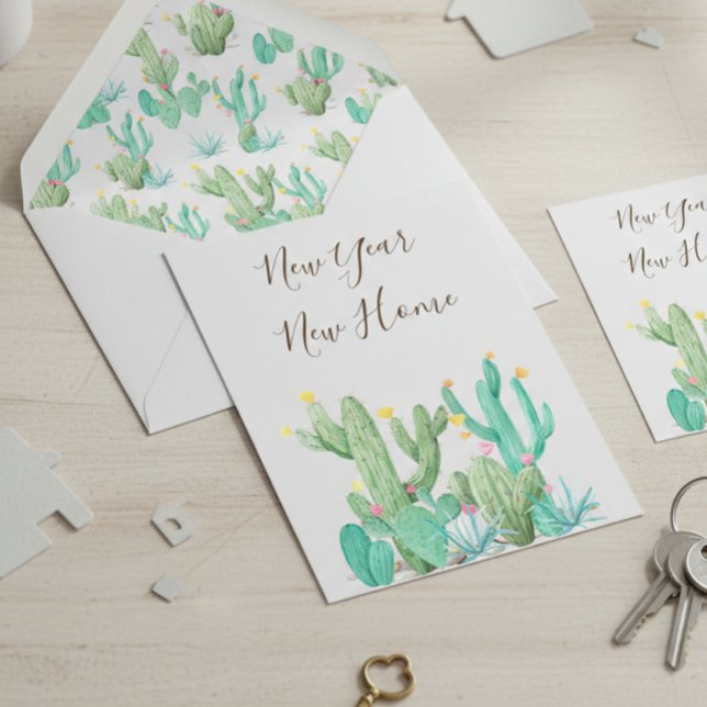 Neujahr Neuer Zuhause Ankündigung Cactus Desert Ca Postkarte (Von Creator hochgeladen)