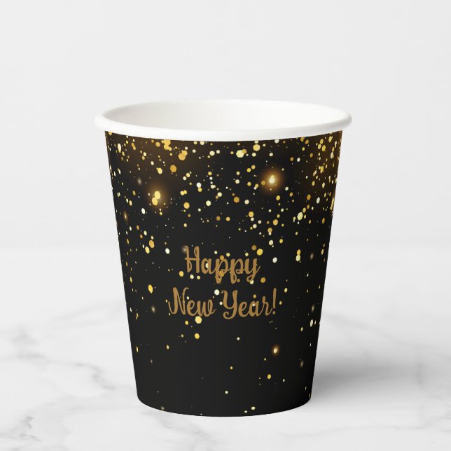 Neujahr Party Black and Gold Glitzer Pappbecher (Vorderseite)