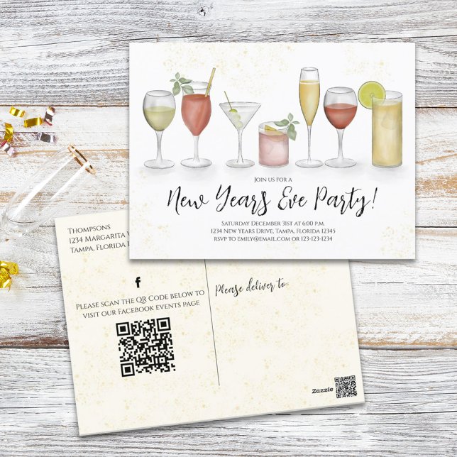 Neujahr Party Cocktail Drinks QR Code Veranstaltun Postkarte (Von Creator hochgeladen)