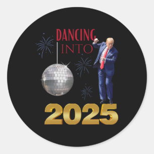 Neujahr Trump tanzt 2025 Mega Funny Party Count Runder Aufkleber
