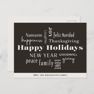 Neujahr Urlaub Viele Grüße Creme Schwarz Feiertagspostkarte