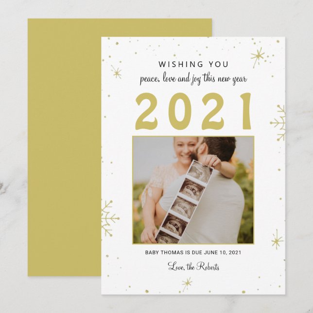 Neujahr/Weihnachts-Ankündigung Schneeflocken Feiertagskarte (Vorne/Hinten)