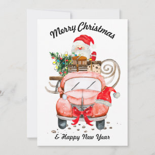 Neujahr Weihnachtsmann LKW frohe Weihnachten Einladung
