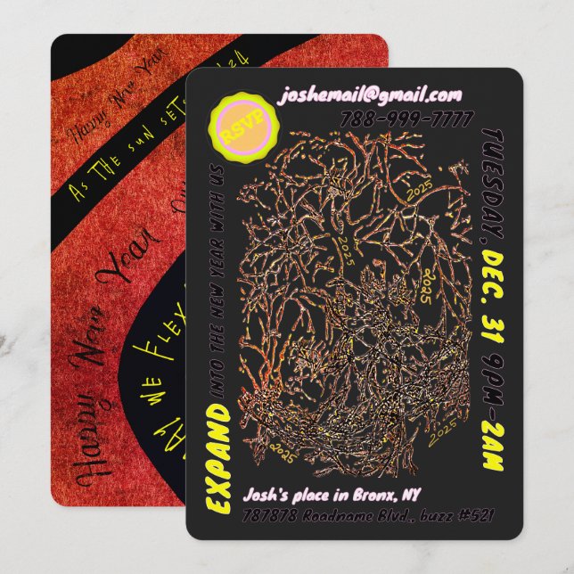 NEUJÄHRIGE EVE PARTY Einladung & Pauschalreise-Kar (Vorne/Hinten)