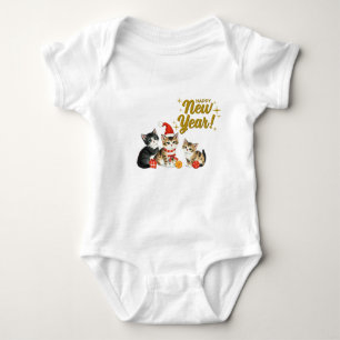 Neujahrs-Baby-Body – Süßes Weihnachtskatzen-Design Baby Strampler