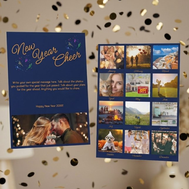 Neujahrs-Cheer Multi-Foto Navyblau Feiertagskarte (Von Creator hochgeladen)