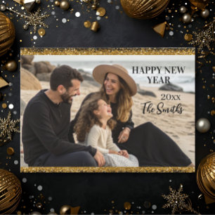Neujahrs Familienfoto elegante Typografie modern Feiertagskarte