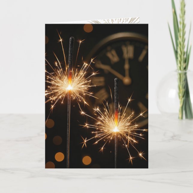 Neujahrs-Feuerwerk mit Countdown-Uhr Karte (Vorderseite)