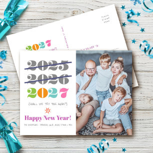 Neujahrs-Fotografie mit lustigem Dritten Mal klapp Feiertagspostkarte