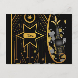 Neujahrs Vintage Elegante Art Deco Champagner Postkarte