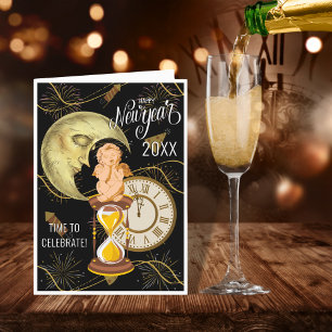 Neujahrs-Vintage-Grußkarte Feiertagskarte