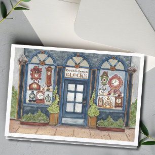 Neujahrs Vintage-Uhrengeschäft Aquarell Karte