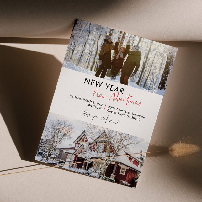 Neujahrsabenteuer: Wir haben die Adressenbewegung  Ankündigung (New Year New Home Moving Announcement Photo Card)