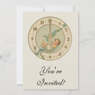 Neujahrsbaby Vintage-Uhr Einladung