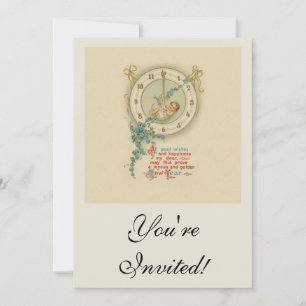 Neujahrsbaby Vintage-Uhr Einladung