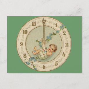 Neujahrsbaby Vintage-Uhr Feiertagspostkarte