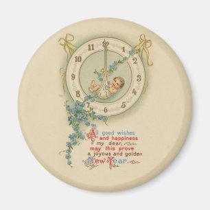 Neujahrsbaby Vintage-Uhr Magnet