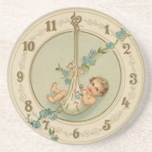 Neujahrsbaby Vintage-Uhr Sandstein Untersetzer