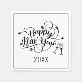 Neujahrscocktail Napkins aus dem Schwarzen Schrift Serviette