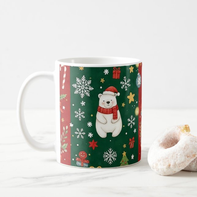 Neujahrsdruck, Bär, Weihnachtsbaum, Fuchs, Vogel, Kaffeetasse (Mit Donut)