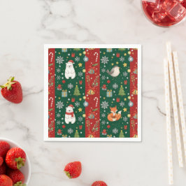Neujahrsdruck, Bär, Weihnachtsbaum, Fuchs, Vogel Serviette