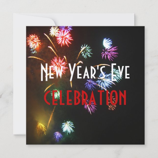 Neujahrsfeiern, Champagnerblasen für Feuerwerkskör Einladung (Vorderseite)