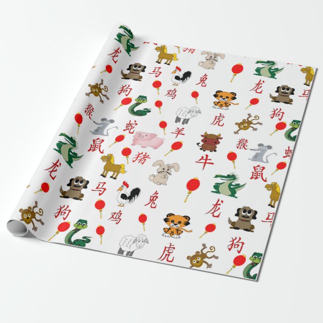 Neujahrsfest-Packpapier auf Weiß Geschenkpapier (Ungerollt)