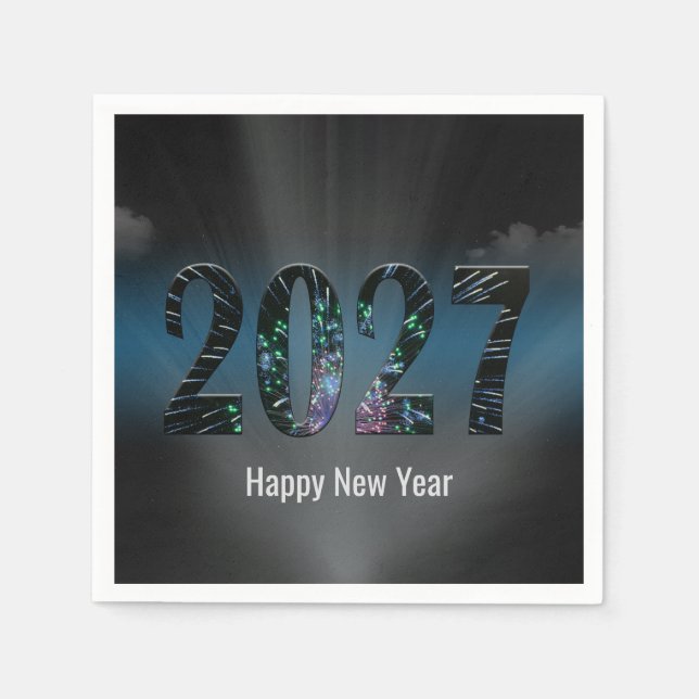 Neujahrsfeuerwerk 2027 mit Wolken Serviette (Vorderseite)