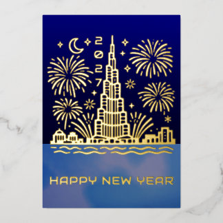 Neujahrsfeuerwerk in Dubai 2027 Gold Folien Feiertagskarte