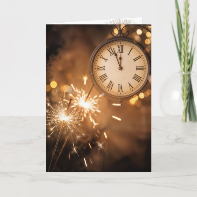 Neujahrsfeuerwerk Mit Countdown-Uhr Karte (Vorderseite)