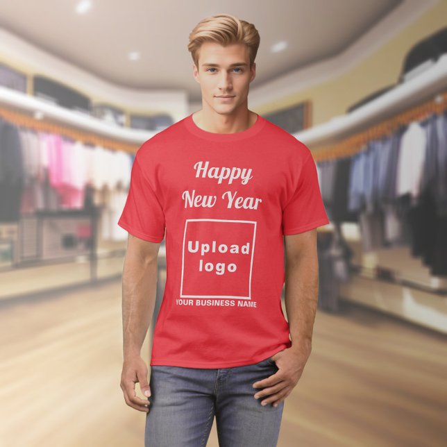 Neujahrsgrüße des roten T - Shirt (Business name and logo with New Year greeting on red t-shirt)