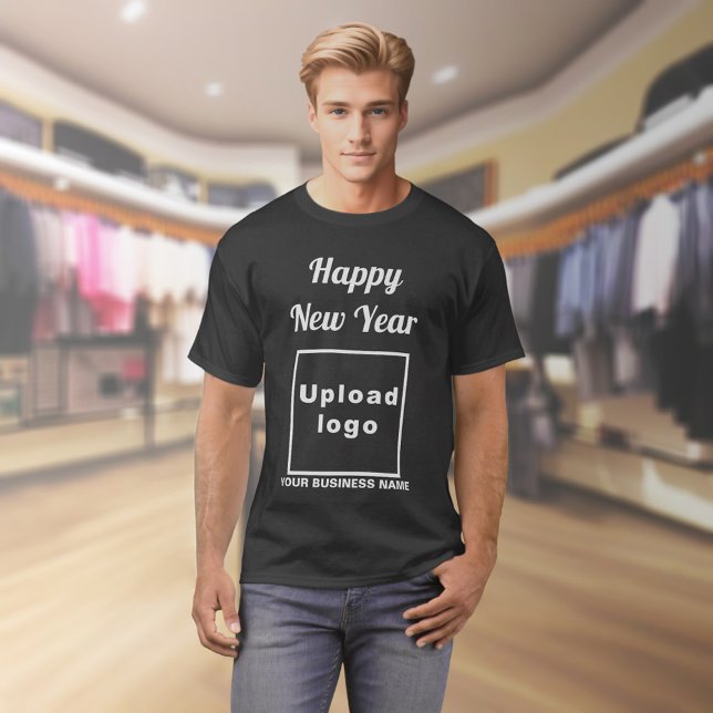 Neujahrsgrüße im Schwarzen T - Shirt (Business name and logo with New Year greeting on black t-shirt)