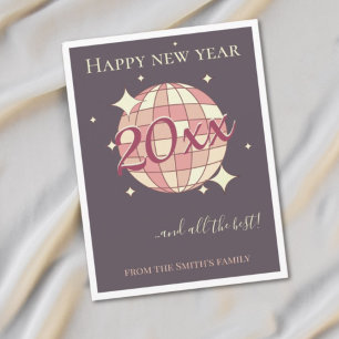 Neujahrsgrußkarte 2025 rosa lila Retro Postkarte