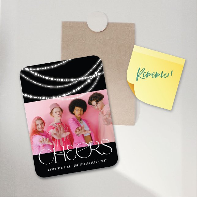 Neujahrsjubeln funkeln Licht Stilvolles Foto Magnet (New Year Cheers Sparkling Lights Stylish Photo Flexible Magnet @ fat_fa_tin)